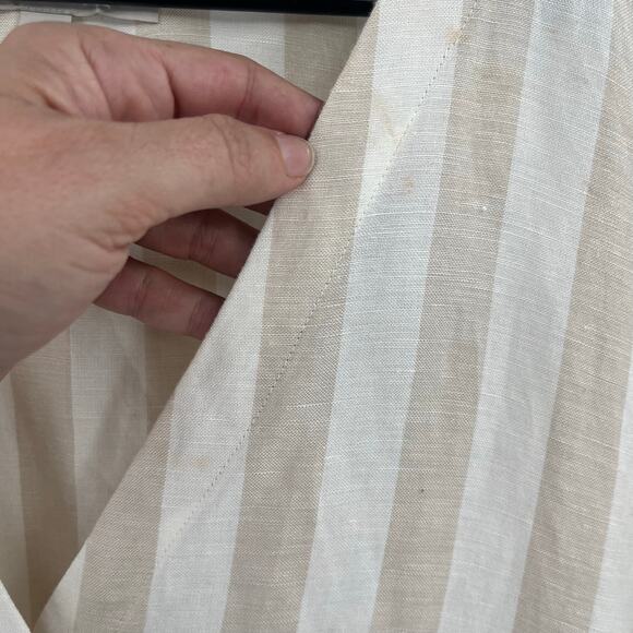 Loft Stripe Shirt Dress Sz 18  Linen Cottagecore Coastal Puff Sleeve Midi Beachy - Picture 7 of 11